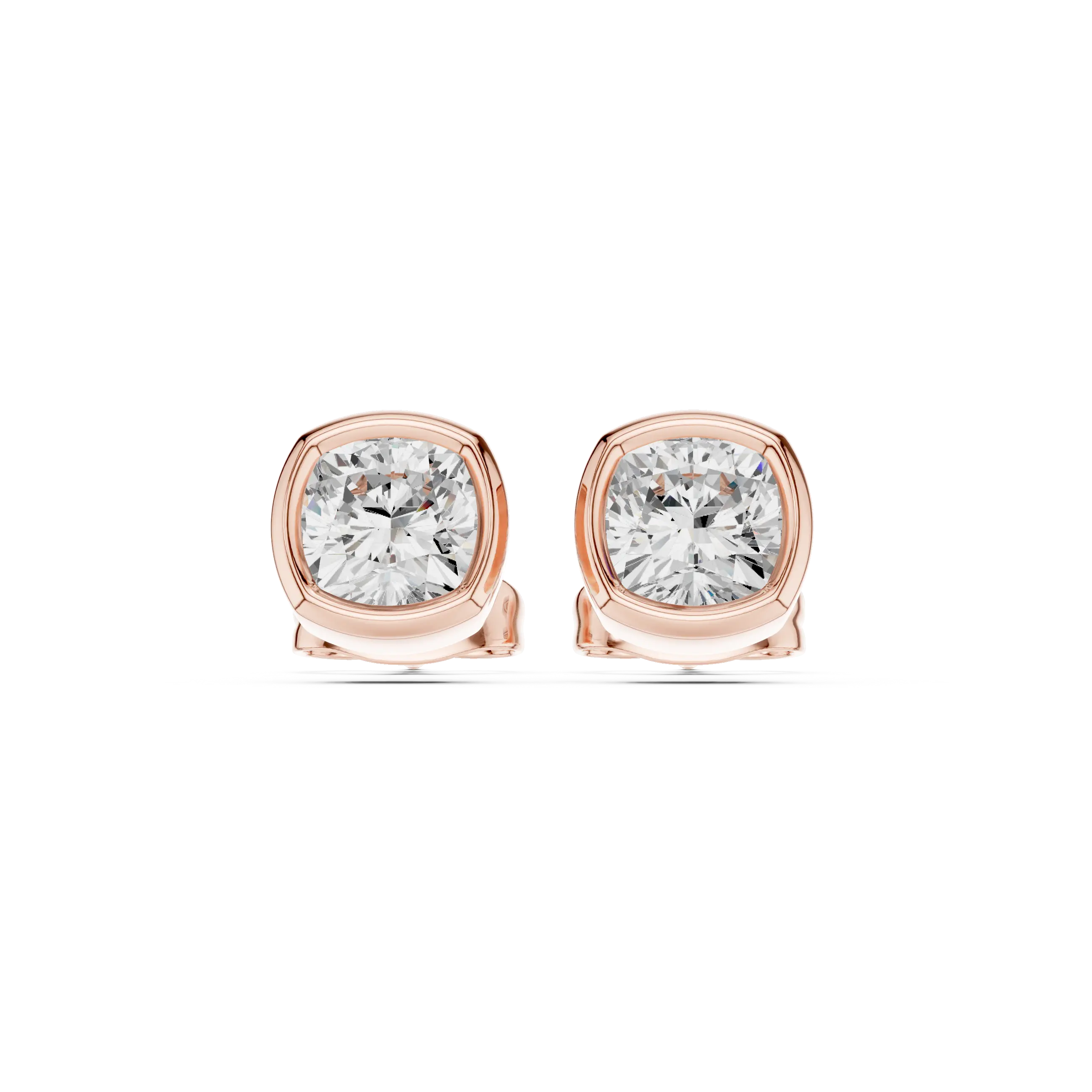 Pair-Shot: Round Diamond Studs with Bezel Setting in 14k Rose Gold - Lab Grown - Driona Jewels