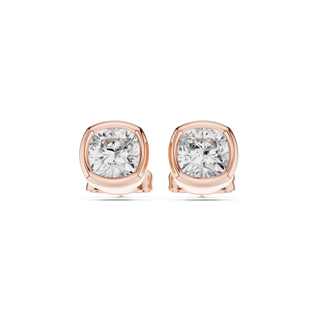 Pair-Shot: Round Diamond Studs with Bezel Setting in 14k Rose Gold - Lab Grown - Driona Jewels