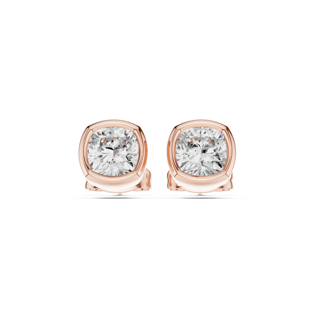 Pair-Shot: Round Diamond Studs with Bezel Setting in 14k Rose Gold - Lab Grown - Driona Jewels