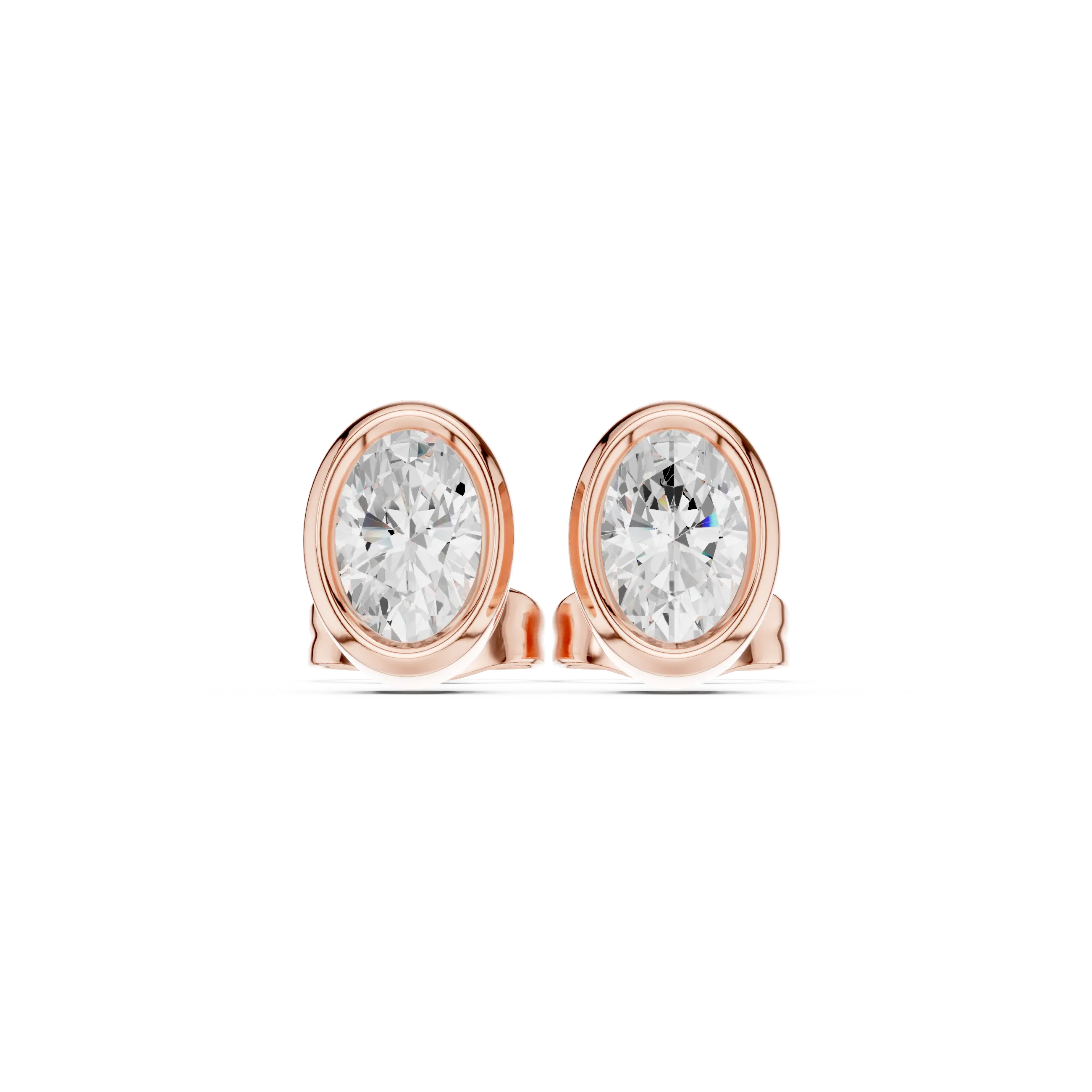 Pair-Shot: Round Diamond Earrings with Bezel Setting in 14k Rose Gold - Lab Grown - Driona Jewels