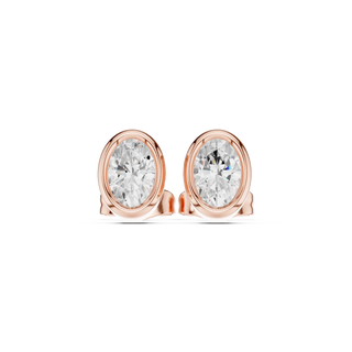 Pair-Shot: Round Diamond Earrings with Bezel Setting in 14k Rose Gold - Lab Grown - Driona Jewels