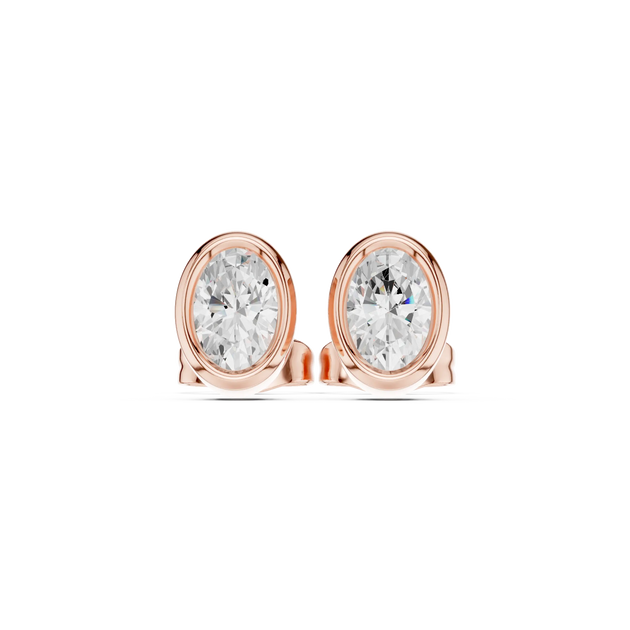 Pair-Shot: Round Diamond Earrings with Bezel Setting in 14k Rose Gold - Lab Grown - Driona Jewels