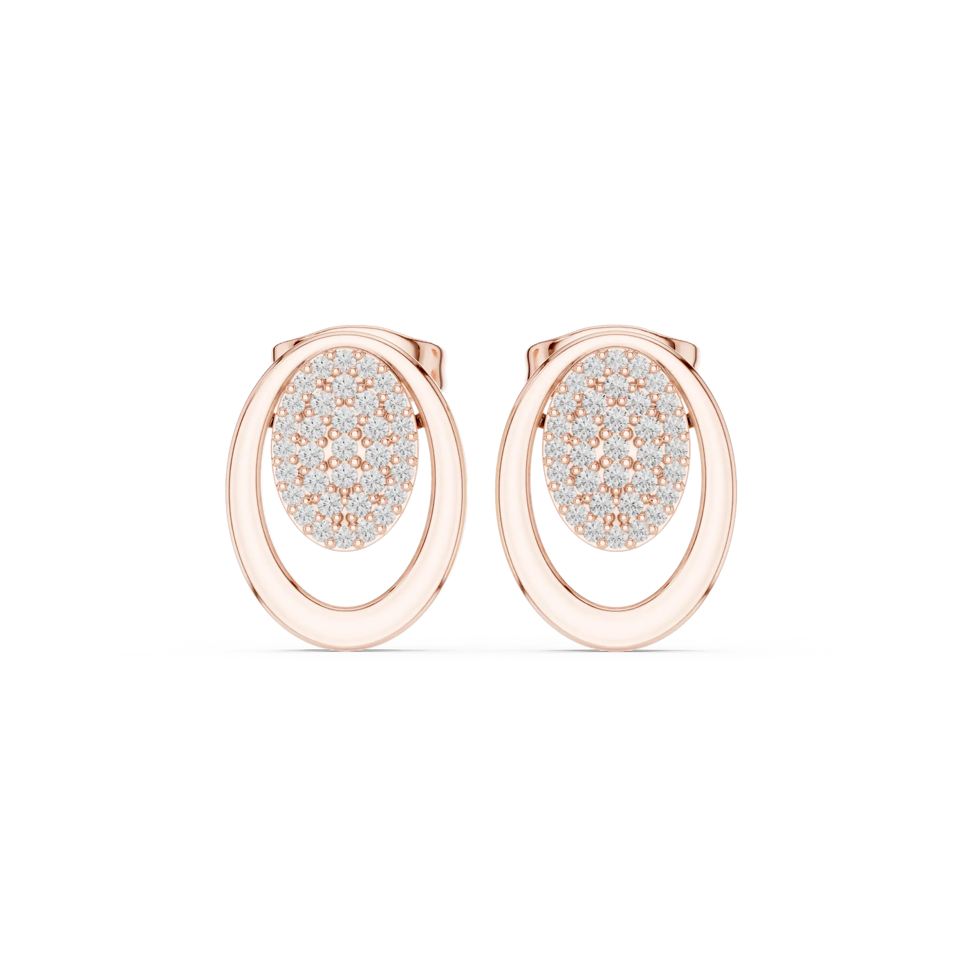 Pair-Shot: Round Diamond Earrings with Bezel Setting in 14k Rose Gold - Lab Grown - Driona Jewels