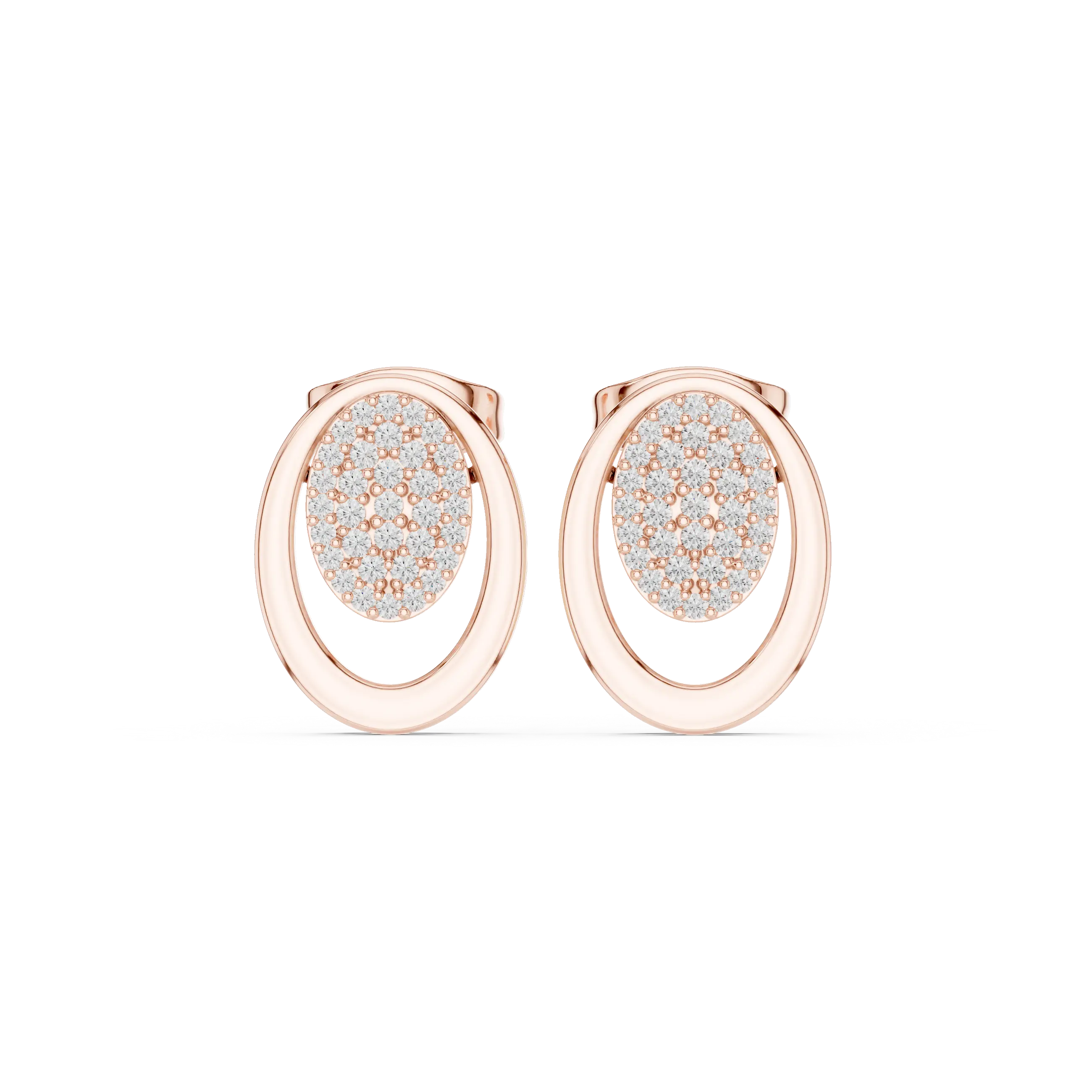 Pair-Shot: Round Diamond Earrings with Bezel Setting in 14k Rose Gold - Lab Grown - Driona Jewels