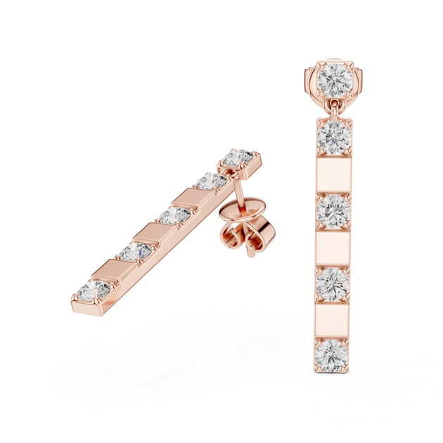 Pair Shot: Round Diamond Earrings with Bezel Setting in 14k Rose Gold - Lab Grown - Driona Jewels