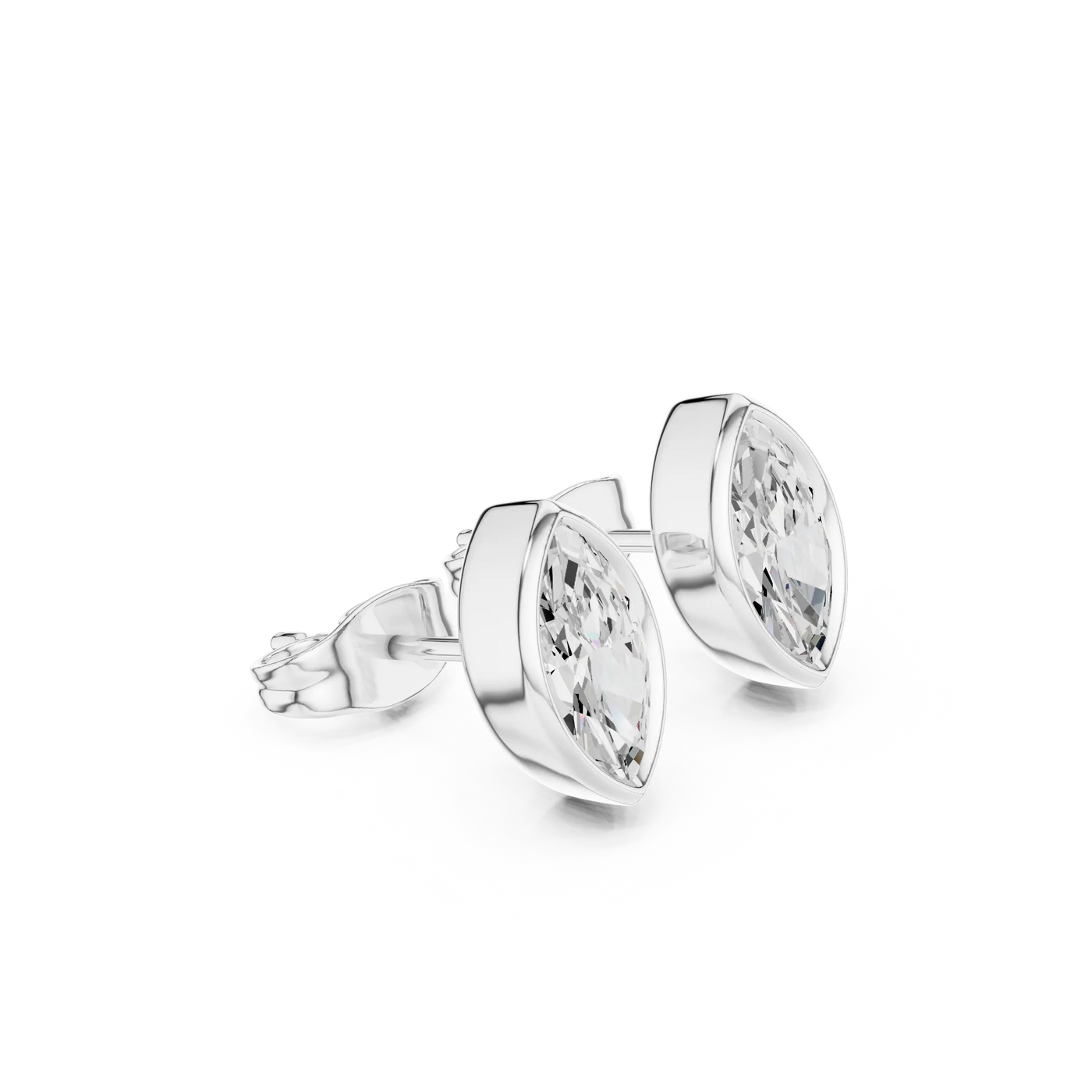 Pair-shot: Round Diamond Earrings with Bezel Setting in 925 Silver - Lab Grown - Driona Jewels