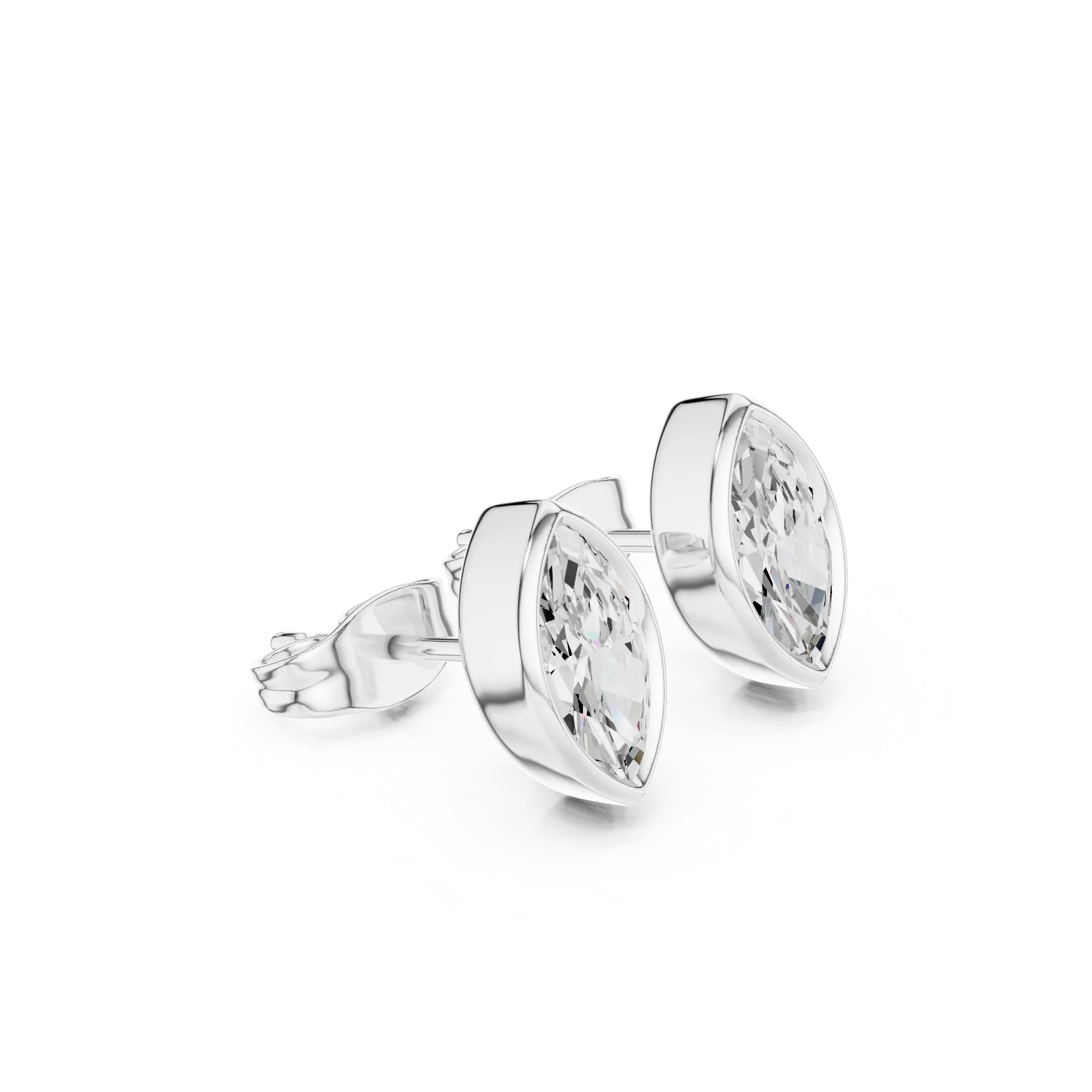 Pair-shot: Round Diamond Earrings with Bezel Setting in 925 Silver - Lab Grown - Driona Jewels