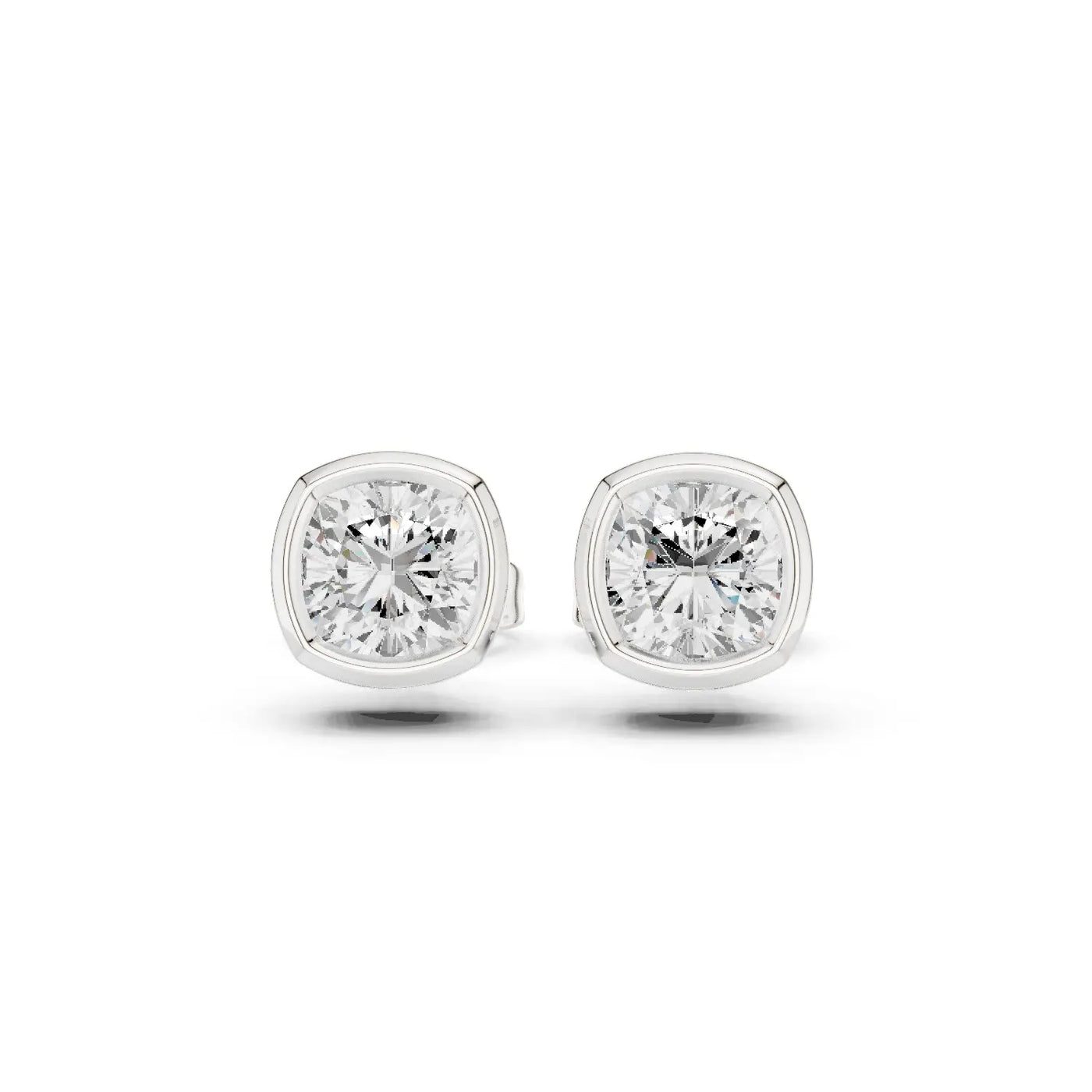 Pair-Shot: Round Diamond Studs with Bezel Setting in 14k White Gold - Lab Grown - Driona Jewels