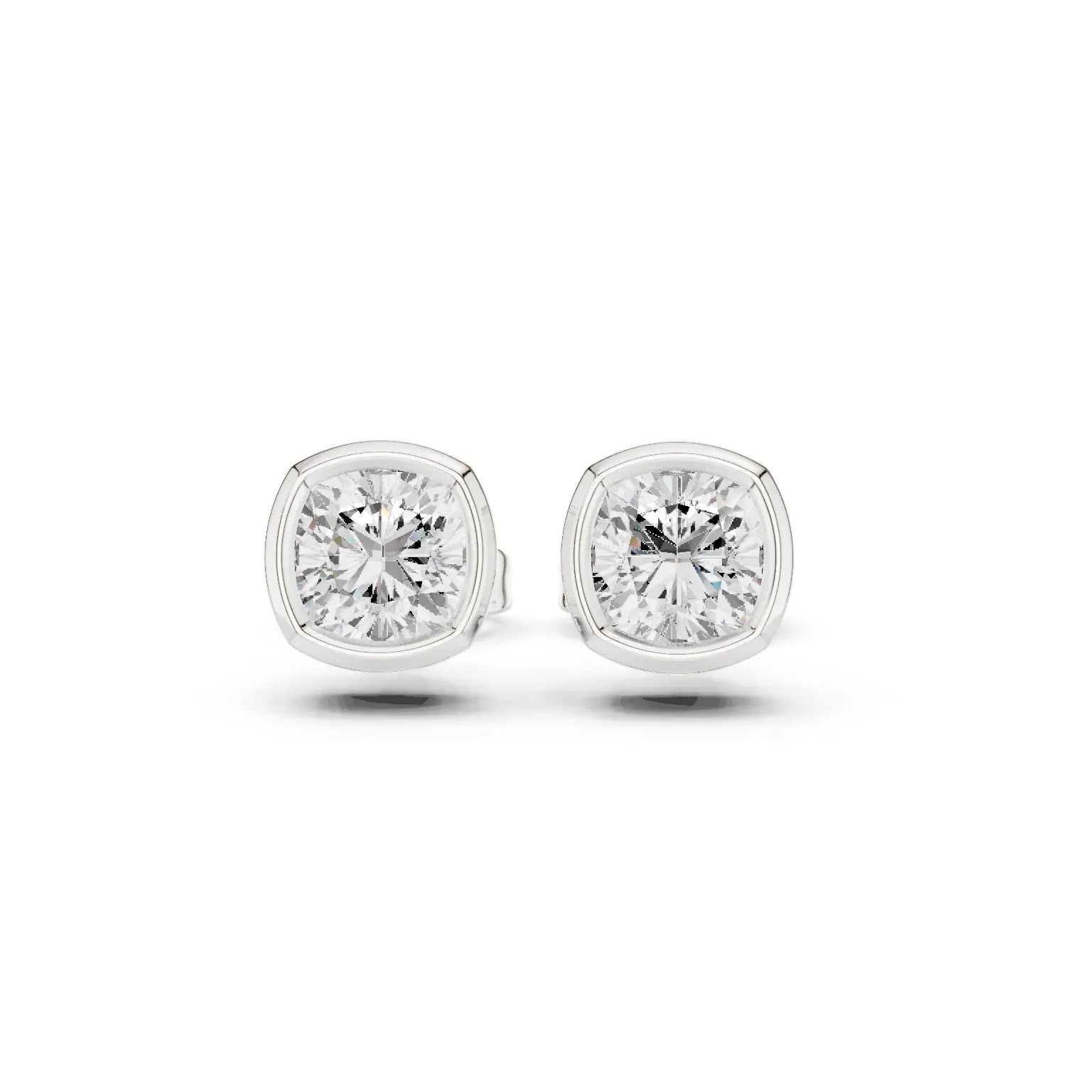 Pair-Shot: Round Diamond Studs with Bezel Setting in 14k White Gold - Lab Grown - Driona Jewels