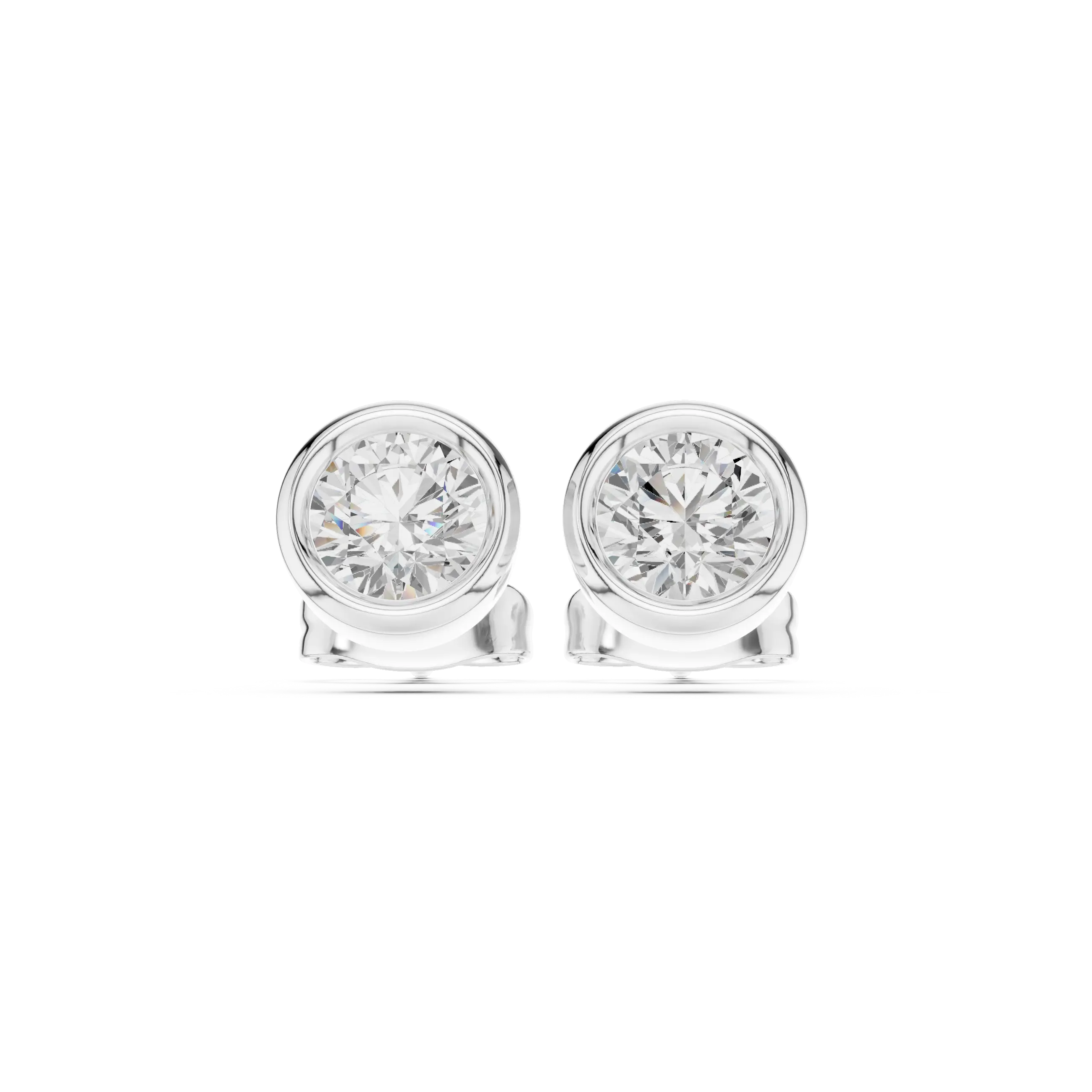 Pair-Shot: Round Diamond Earrings with Bezel Setting in 14k White Gold - Lab Grown - Driona Jewels