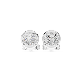 Pair-Shot: Round Diamond Earrings with Bezel Setting in 14k White Gold - Lab Grown - Driona Jewels