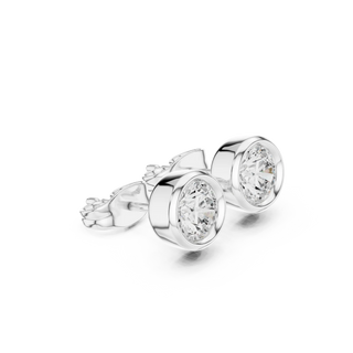 Pair Shot: Round Diamond Earrings with Bezel Setting in 14k White Gold - Lab Grown - Driona Jewels