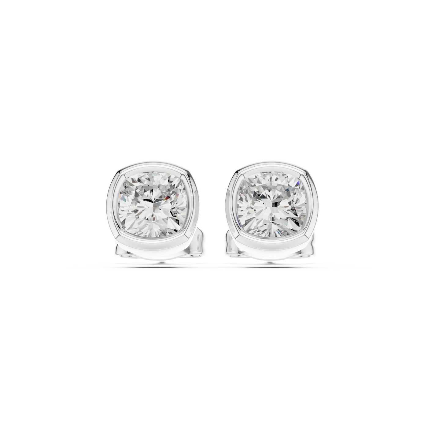 Pair-Shot: Round Diamond Earrings with Bezel Setting in 14k White Gold - Lab Grown - Driona Jewels