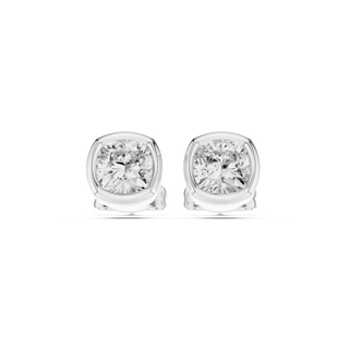 Pair-Shot: Round Diamond Earrings with Bezel Setting in 14k White Gold - Lab Grown - Driona Jewels