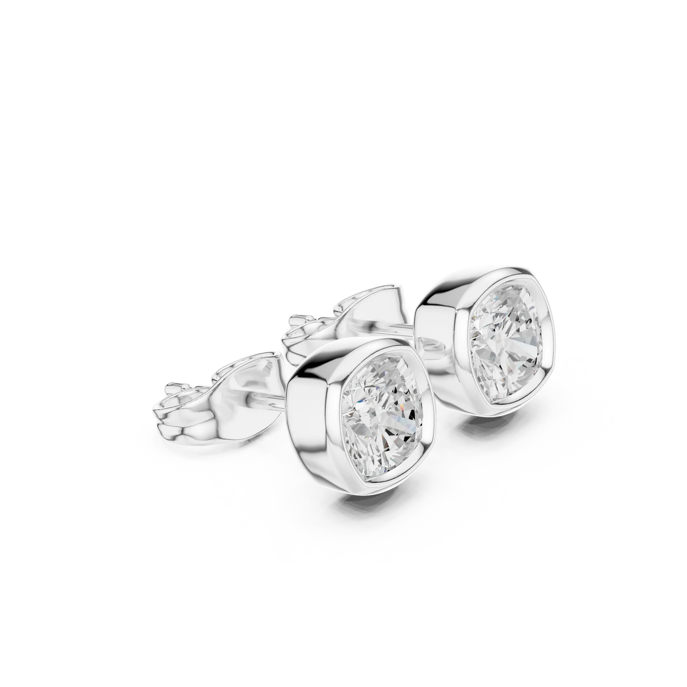 Pair-shot: Round Diamond Earrings with Bezel Setting in 14k White Gold - Lab Grown - Driona Jewels