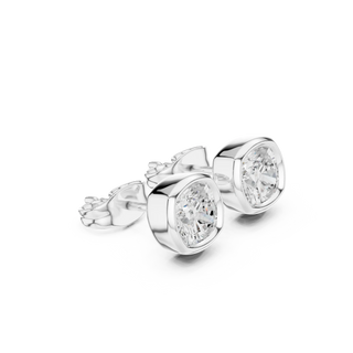 Pair-shot: Round Diamond Earrings with Bezel Setting in 14k White Gold - Lab Grown - Driona Jewels