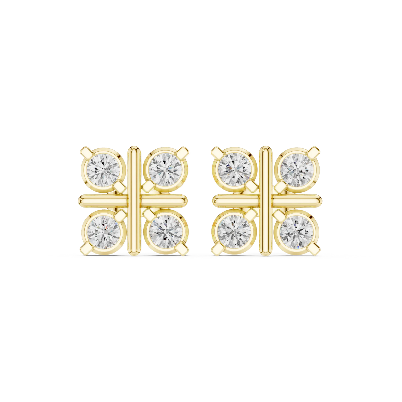 Pair-Shot: Round Diamond Earrings with Bezel Setting in 14k Yellow Gold - Lab Grown - Driona Jewels