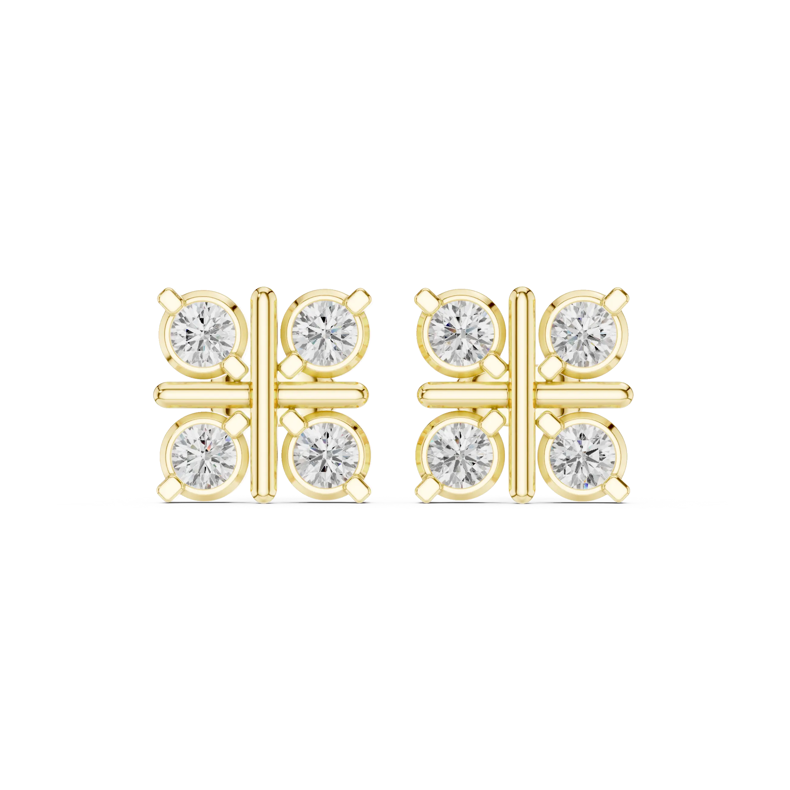 Pair-Shot: Round Diamond Earrings with Bezel Setting in 14k Yellow Gold - Lab Grown - Driona Jewels