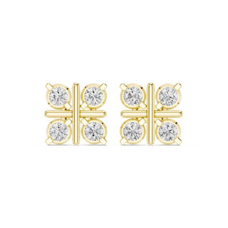 Pair-Shot: Round Diamond Earrings with Bezel Setting in 14k Yellow Gold - Lab Grown - Driona Jewels