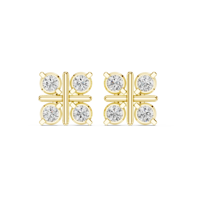 Pair-Shot: Round Diamond Earrings with Bezel Setting in 14k Yellow Gold - Lab Grown - Driona Jewels