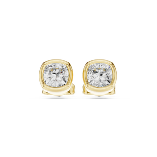 Pair Shot: Round Diamond Studs with Bezel Setting in 14k Yellow Gold - Lab Grown - Driona Jewels