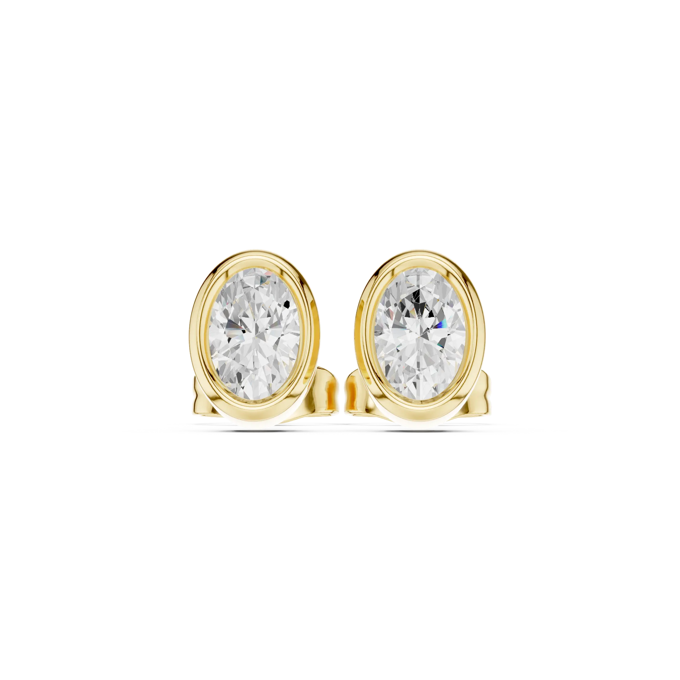 Pair-Shot: Round Diamond Studs with Bezel Setting in 14k Yellow Gold - Lab Grown - Driona Jewels