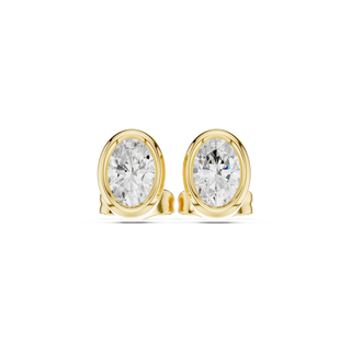Pair-Shot: Round Diamond Studs with Bezel Setting in 14k Yellow Gold - Lab Grown - Driona Jewels