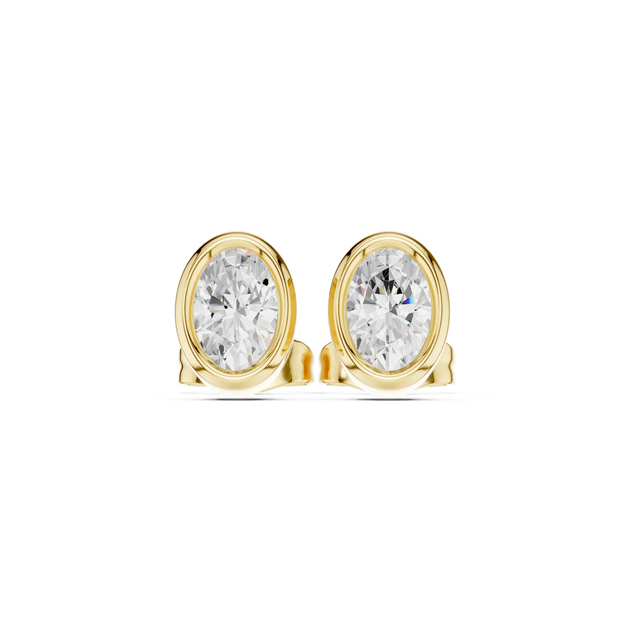 Pair-Shot: Round Diamond Studs with Bezel Setting in 14k Yellow Gold - Lab Grown - Driona Jewels