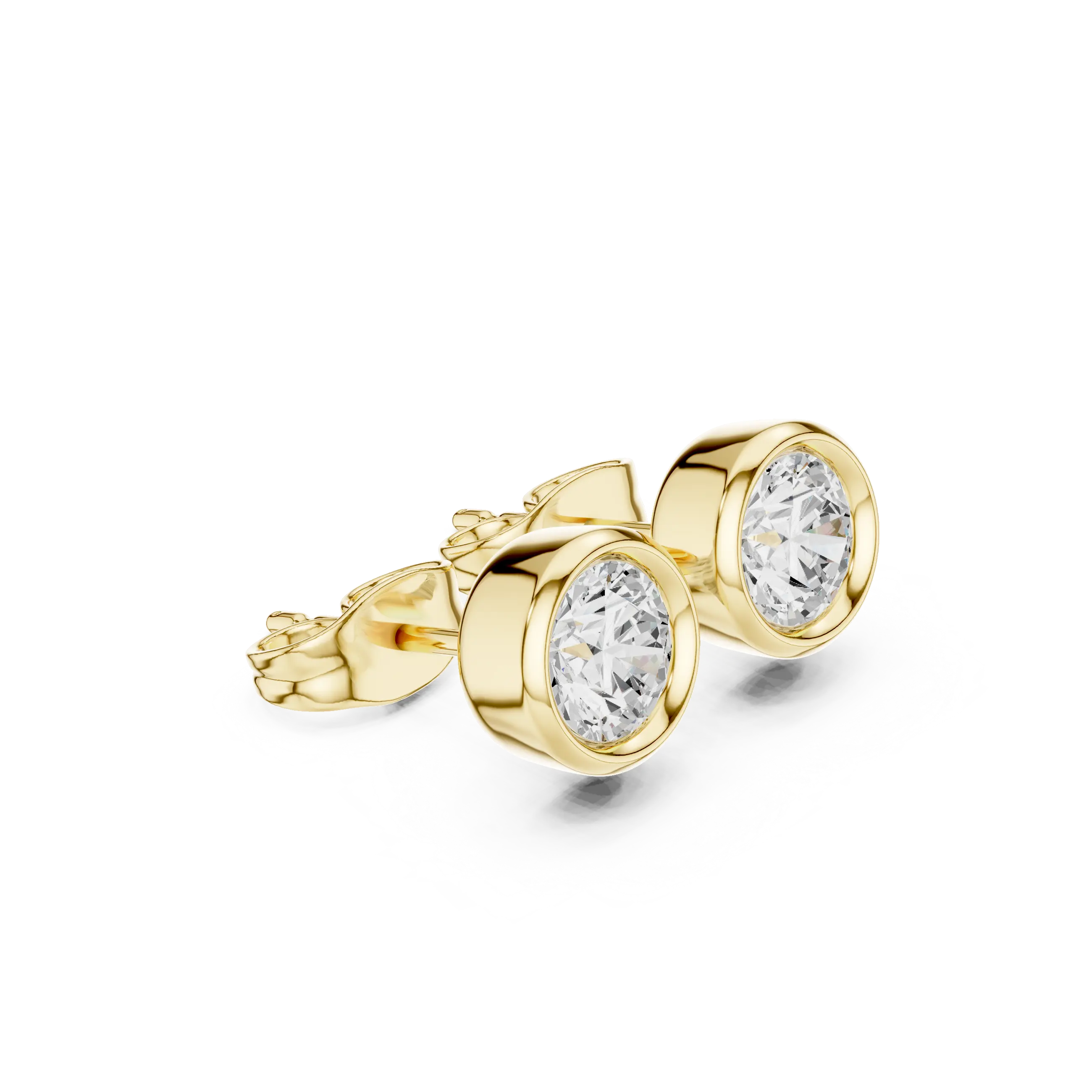 Pair Shot: Round Diamond Earrings with Bezel Setting in 14k Yellow Gold - Lab Grown - Driona Jewels
