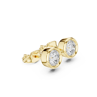 Pair Shot: Round Diamond Earrings with Bezel Setting in 14k Yellow Gold - Lab Grown - Driona Jewels
