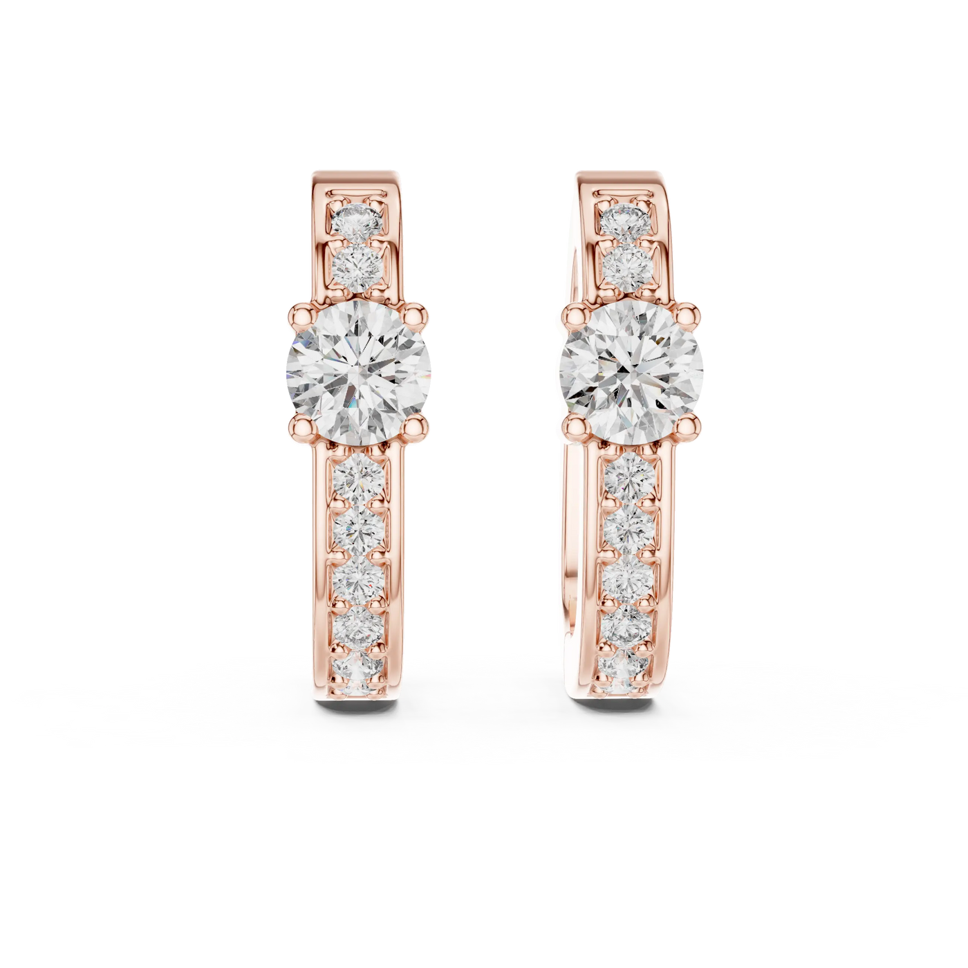 Pair-Shot: Round Diamond Earrings with Channel Setting in 14k Rose Gold - Lab Grown - Driona Jewels