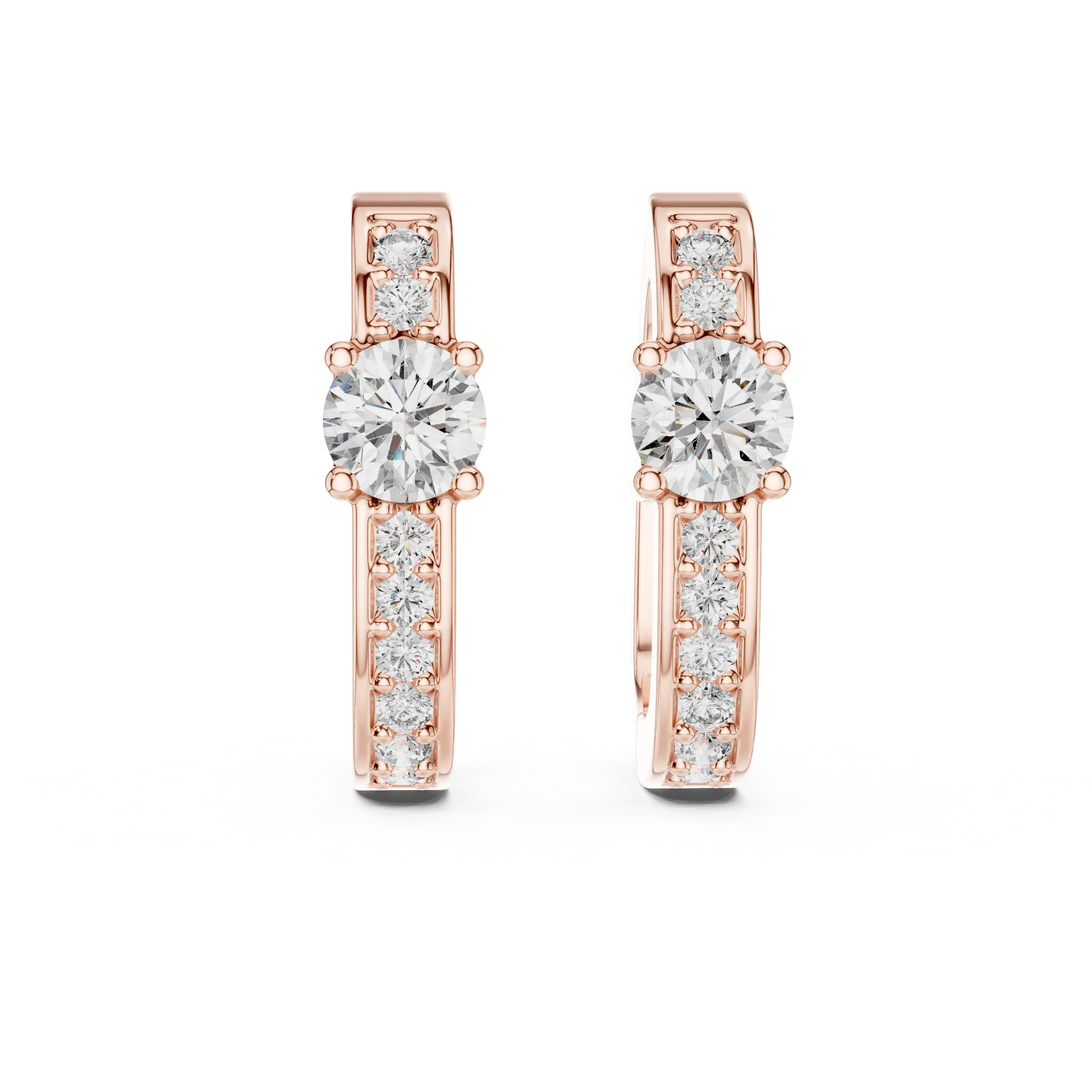 Pair-Shot: Round Diamond Earrings with Channel Setting in 14k Rose Gold - Lab Grown - Driona Jewels