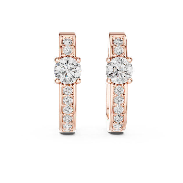 Pair-Shot: Round Diamond Earrings with Channel Setting in 14k Rose Gold - Lab Grown - Driona Jewels