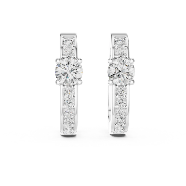 Pair-Shot: Round Diamond Earrings with Channel Setting in 14k White Gold - Lab Grown - Driona Jewels