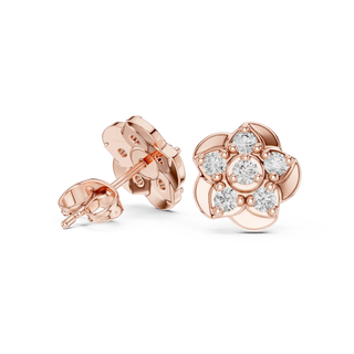 Pair Shot: Round Diamond Earrings with Cluster Setting in 14k Rose Gold - Lab Grown - Driona Jewels