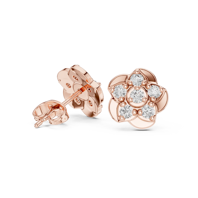 Pair Shot: Round Diamond Earrings with Cluster Setting in 14k Rose Gold - Lab Grown - Driona Jewels