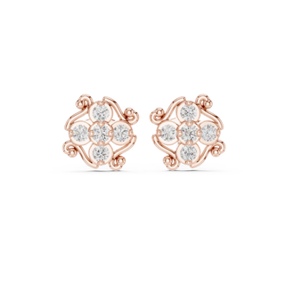Pair-Shot: Round Diamond Earrings with Cluster Setting in 14k Rose Gold - Lab Grown - Driona Jewels