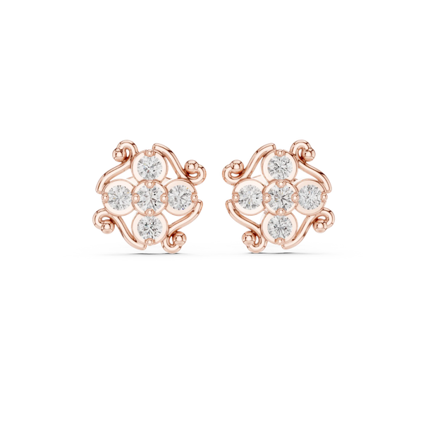 Pair-Shot: Round Diamond Earrings with Cluster Setting in 14k Rose Gold - Lab Grown - Driona Jewels