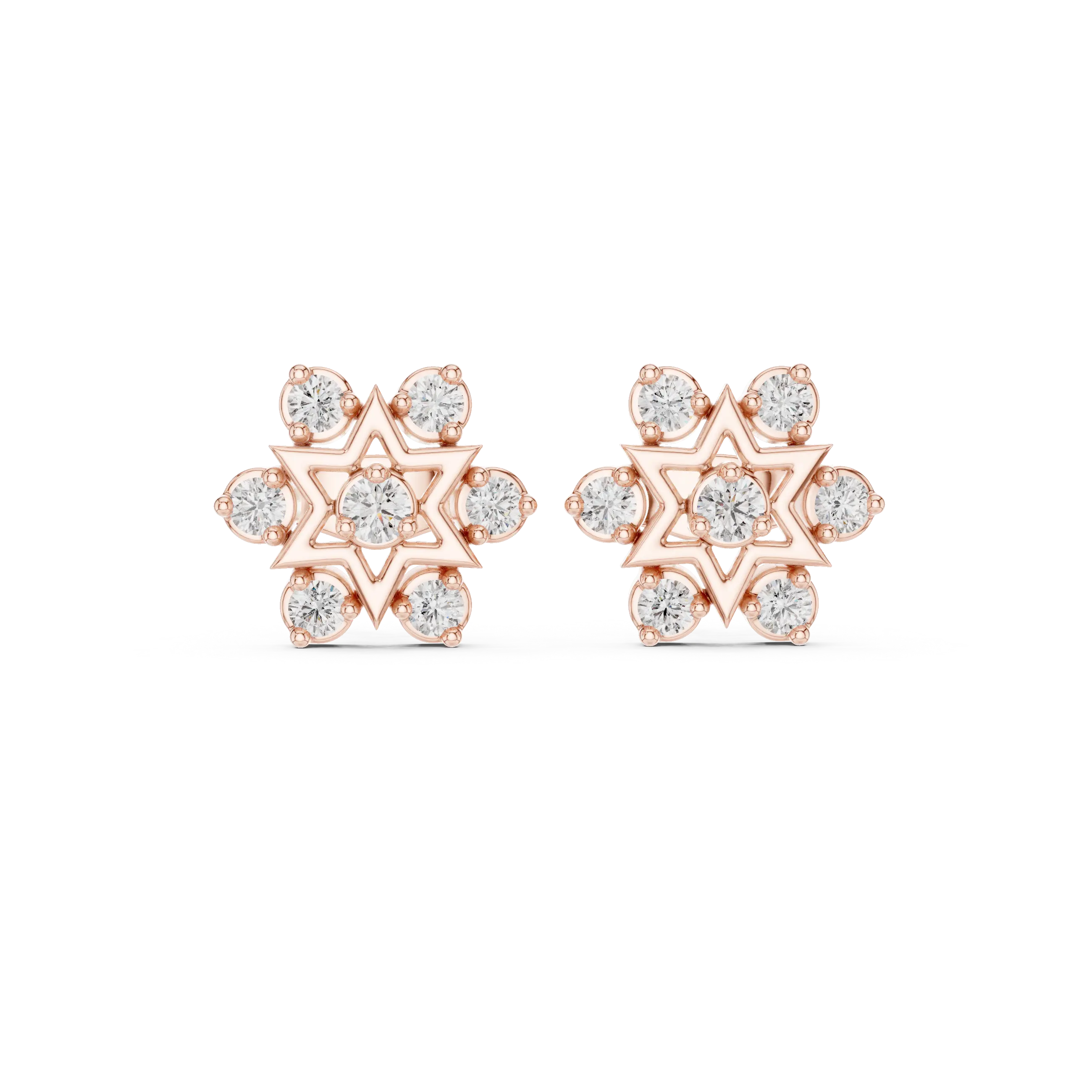 Pair-Shot: Round Diamond Earrings with Cluster Setting in 14k Rose Gold - Lab Grown - Driona Jewels