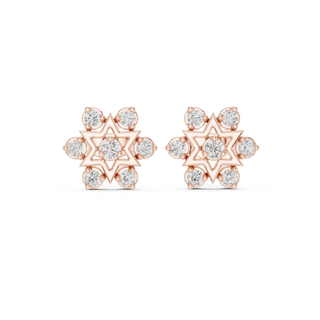 Pair-Shot: Round Diamond Earrings with Cluster Setting in 14k Rose Gold - Lab Grown - Driona Jewels