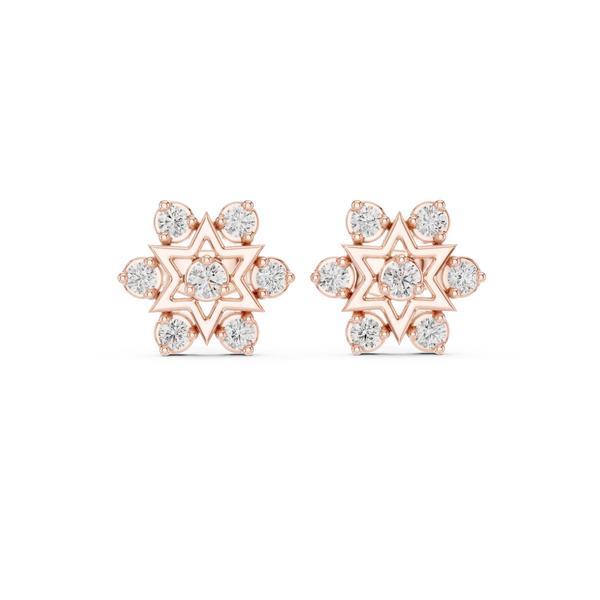 Pair-Shot: Round Diamond Earrings with Cluster Setting in 14k Rose Gold - Lab Grown - Driona Jewels