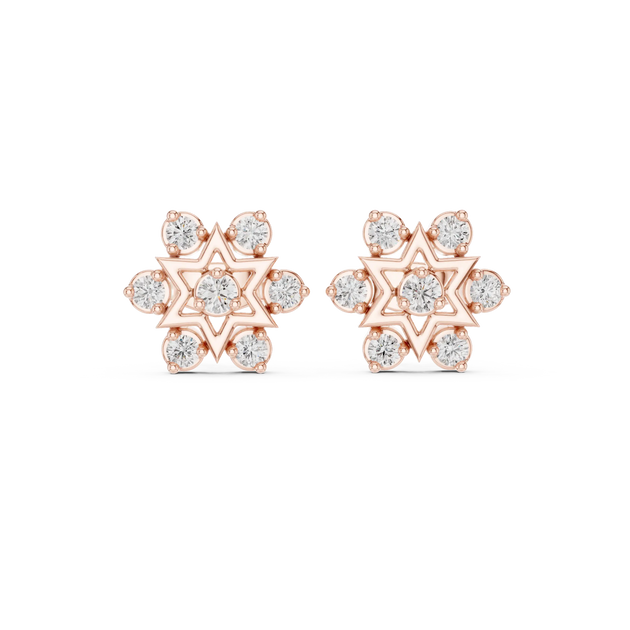Pair-Shot: Round Diamond Earrings with Cluster Setting in 14k Rose Gold - Lab Grown - Driona Jewels