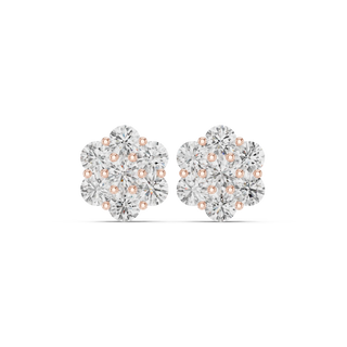 Pair-Shot: Round Diamond Earrings with Cluster Setting in 14k Rose Gold - Lab Grown - Driona Jewels