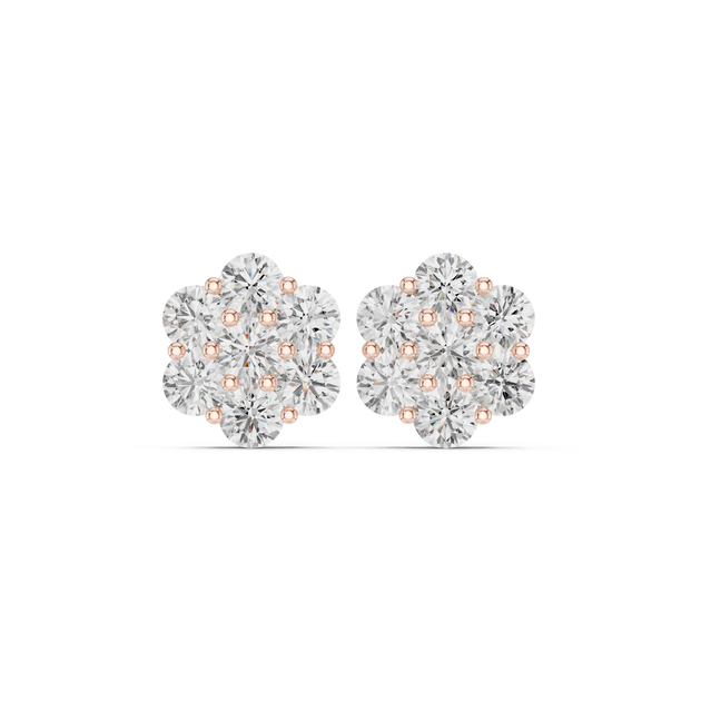 Pair-Shot: Round Diamond Earrings with Cluster Setting in 14k Rose Gold - Lab Grown - Driona Jewels