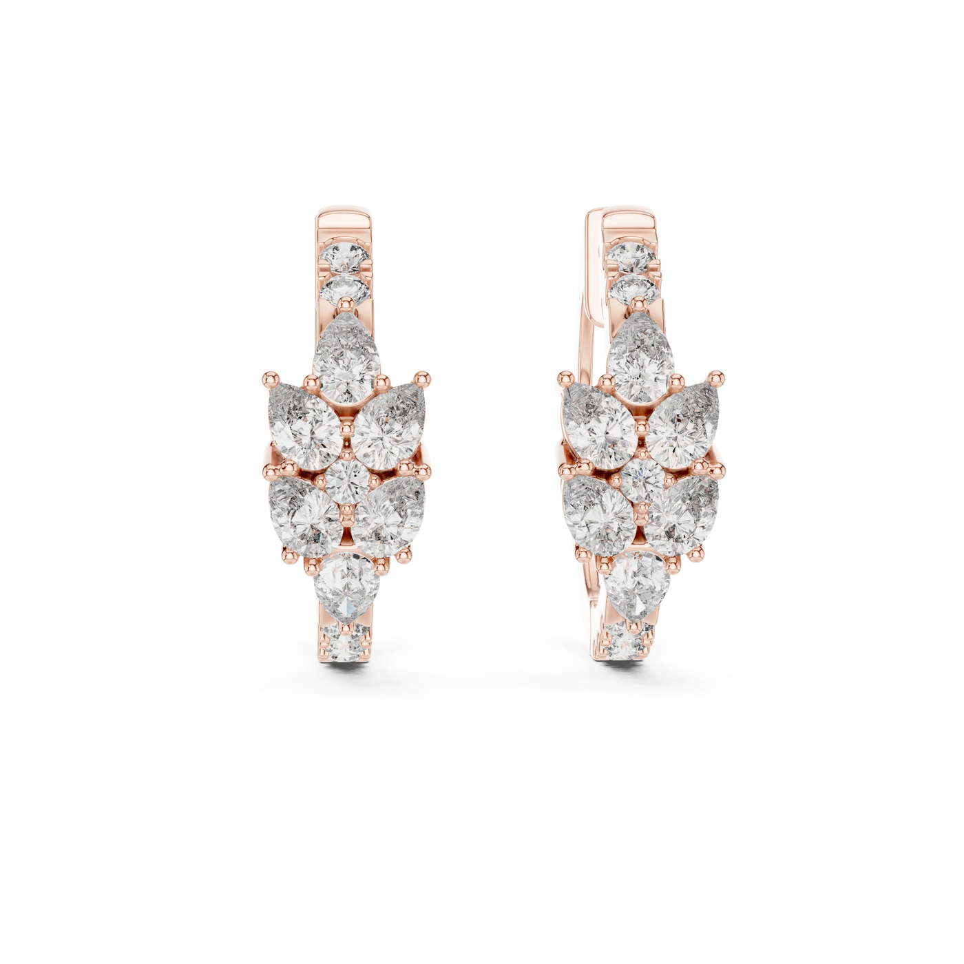 Pair-Shot: Round Diamond Earrings with Cluster Setting in 14k Rose Gold - Lab Grown - Driona Jewels
