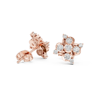 Pair-Shot: Round Diamond Earrings with Cluster Setting in 14k Rose Gold - Lab Grown - Driona Jewels