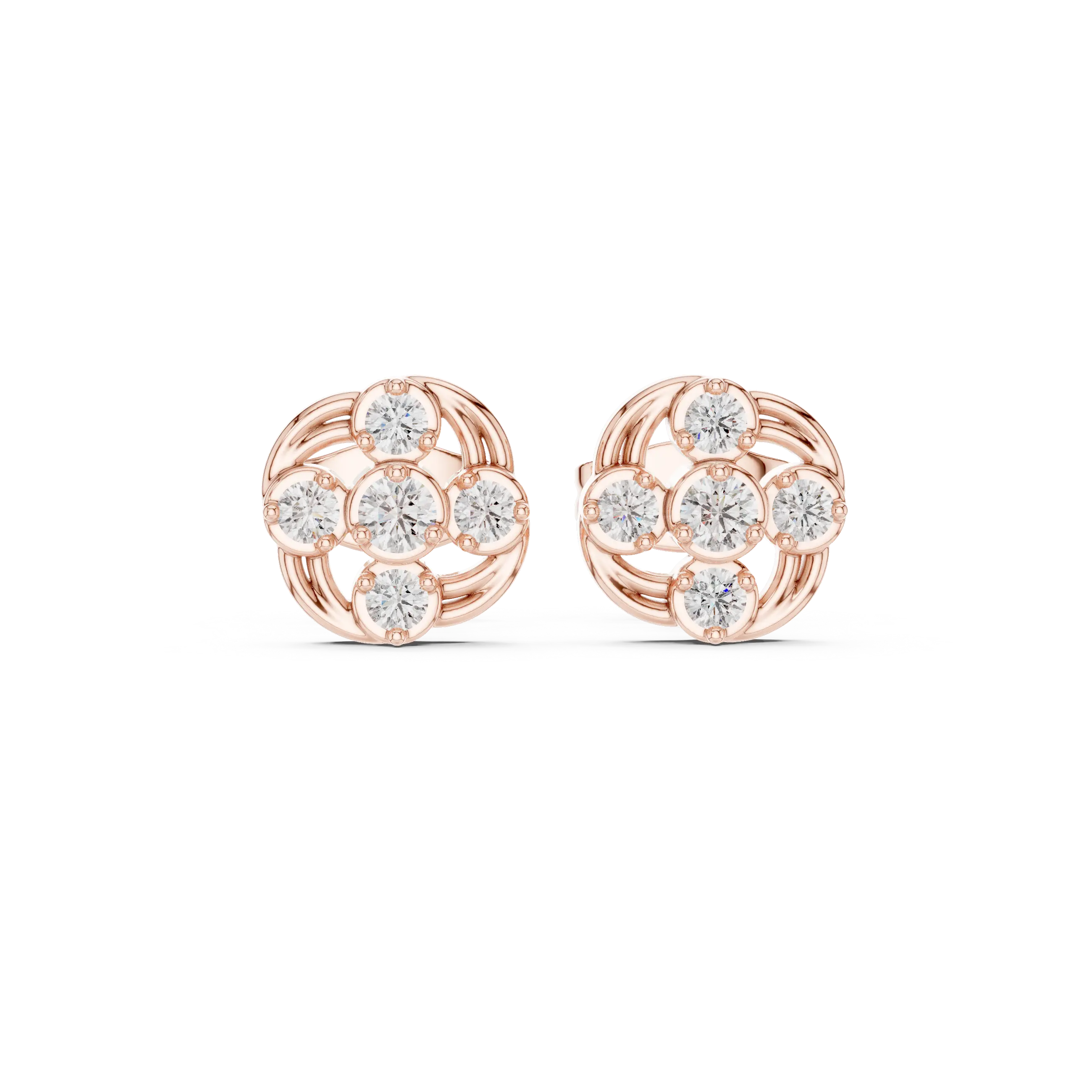 Pair-Shot: Round Diamond Earrings with Cluster Setting in 14k Rose Gold - Lab Grown - Driona Jewels