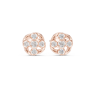 Pair-Shot: Round Diamond Earrings with Cluster Setting in 14k Rose Gold - Lab Grown - Driona Jewels