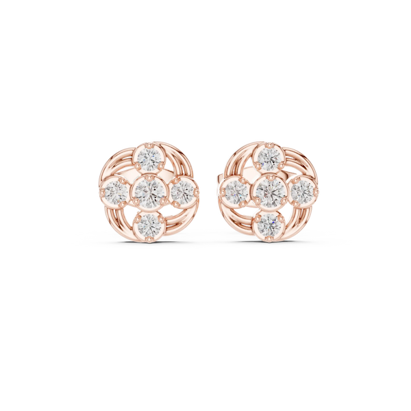 Pair-Shot: Round Diamond Earrings with Cluster Setting in 14k Rose Gold - Lab Grown - Driona Jewels