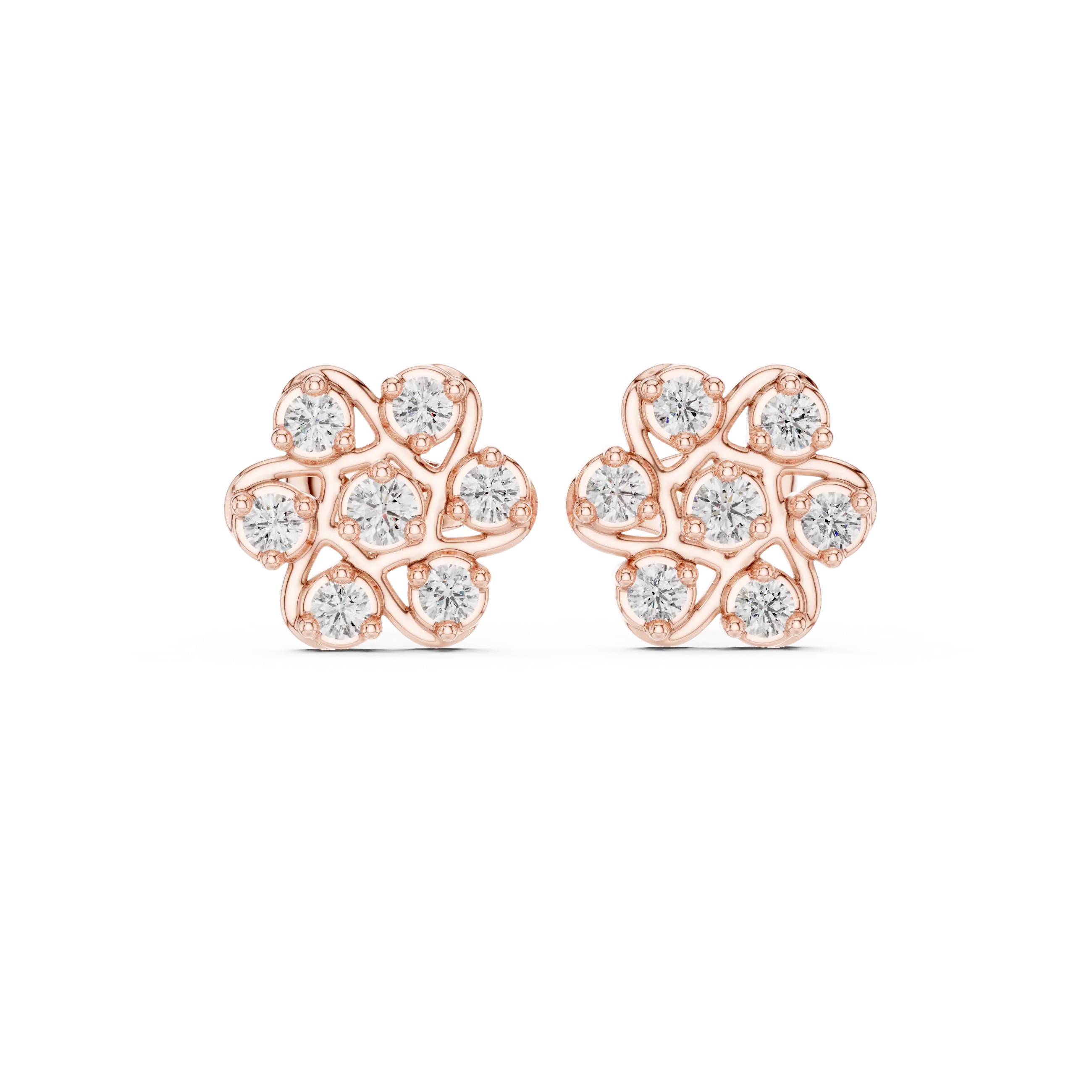 Pair-Shot: Round Diamond Earrings with Cluster Setting in 14k Rose Gold - Lab Grown - Driona Jewels